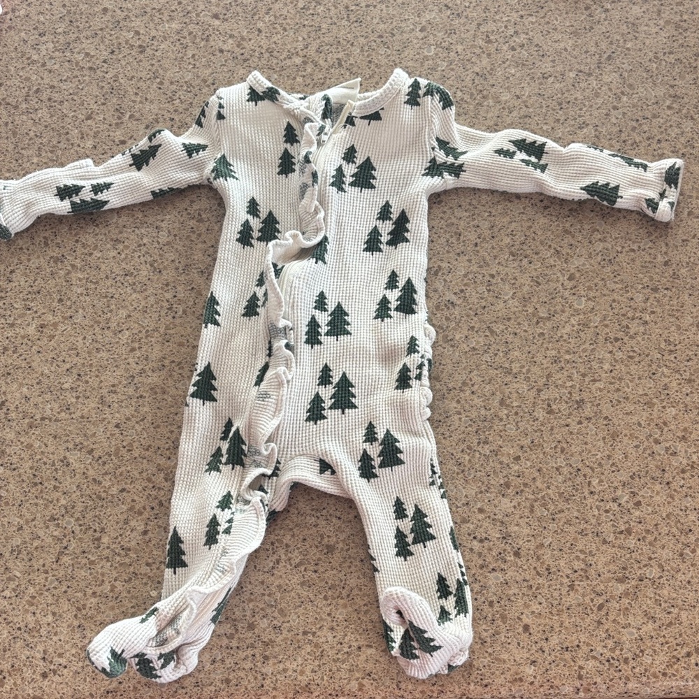 Spearmint Love Cream Footed One-Piece with Green Tree Print